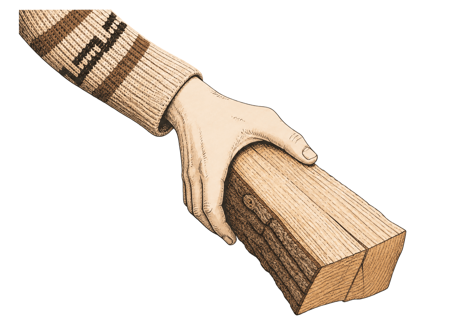 Illustratie van een hand met een houtblok